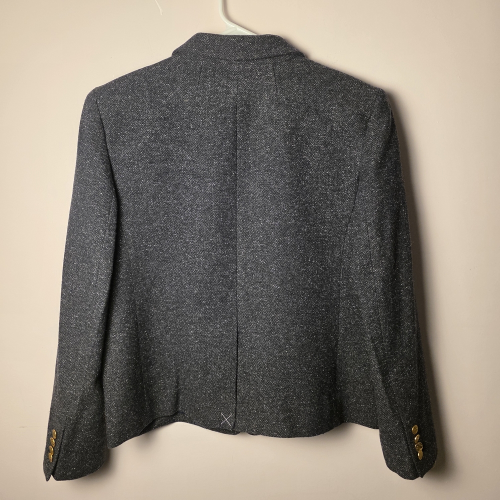J.Crew Italian Wool Tweed Blazer Mario Bellucci Gray Gold Button Jacket Size 12 - Picture 2 of 13